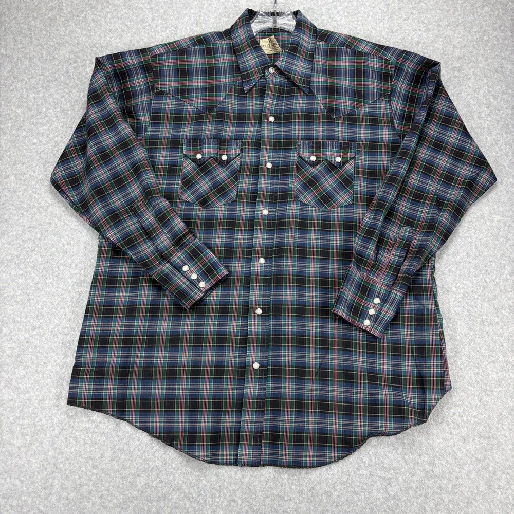 Dee Cee Brand Western Shirt Mens 17/34 Multi Plaid Pearl Snap Vintage Cowboy USA